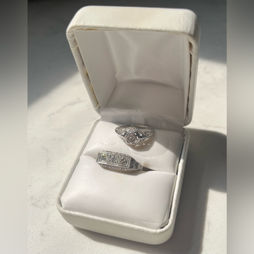 Antique 14k WG 1920s Art Deco Cocktail Ring Set
